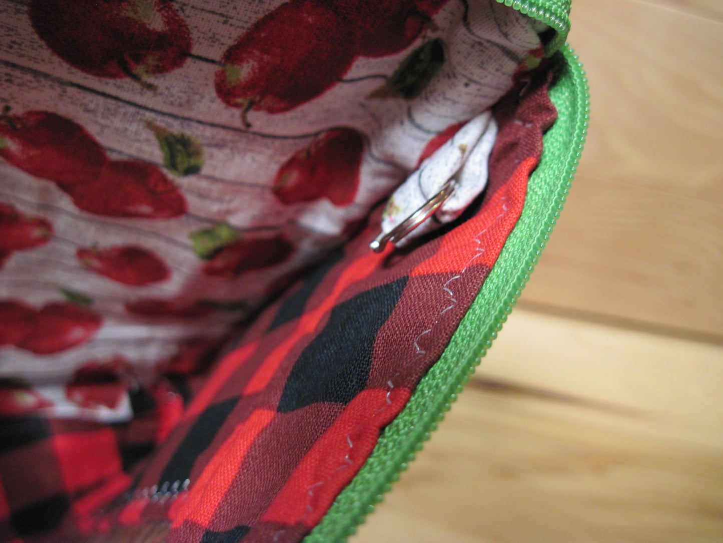 Medium Window Apple with Red/Black Plaid green zipper project bag