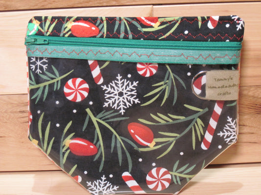 Notions Bag Candy Cane Lights w/ peppermint candies/ green zipper