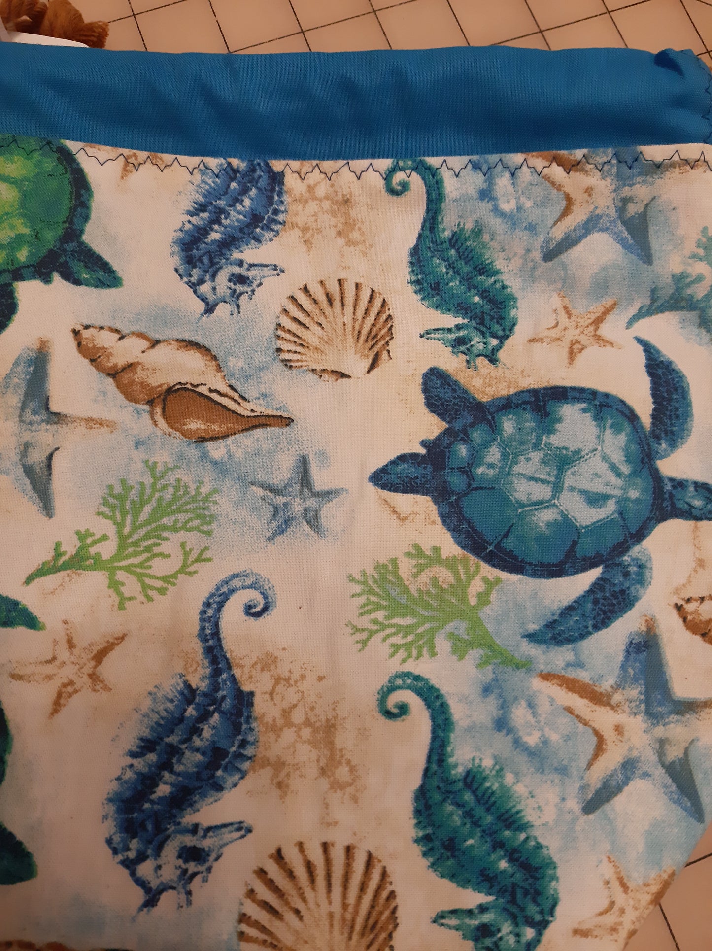 Sea shore ~ turtle~ seahorse ~ star fish~ Shell ~ project bag