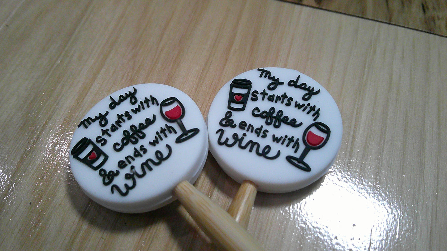 My day starts w/ coffee & ends w/ wine ~ stitch stoppers