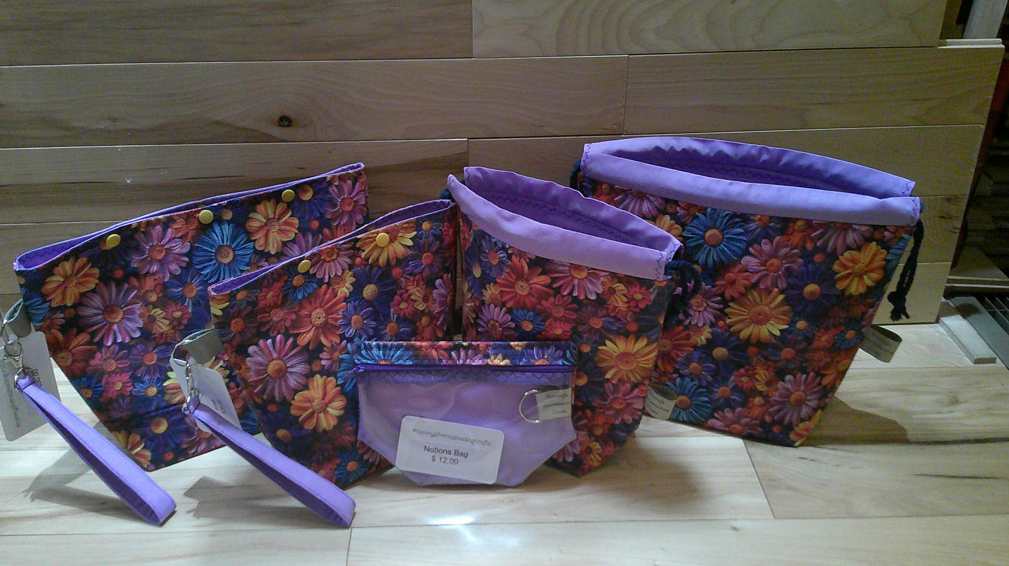 Knitted & Crocheted Small Daisies ~ project bags