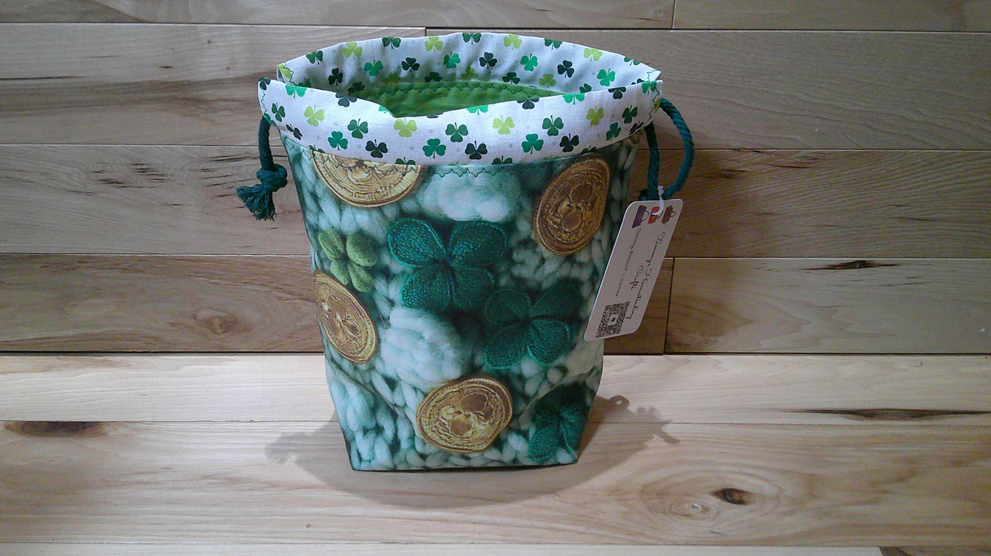 Knitted Shamrocks w/ coins ~ project bags