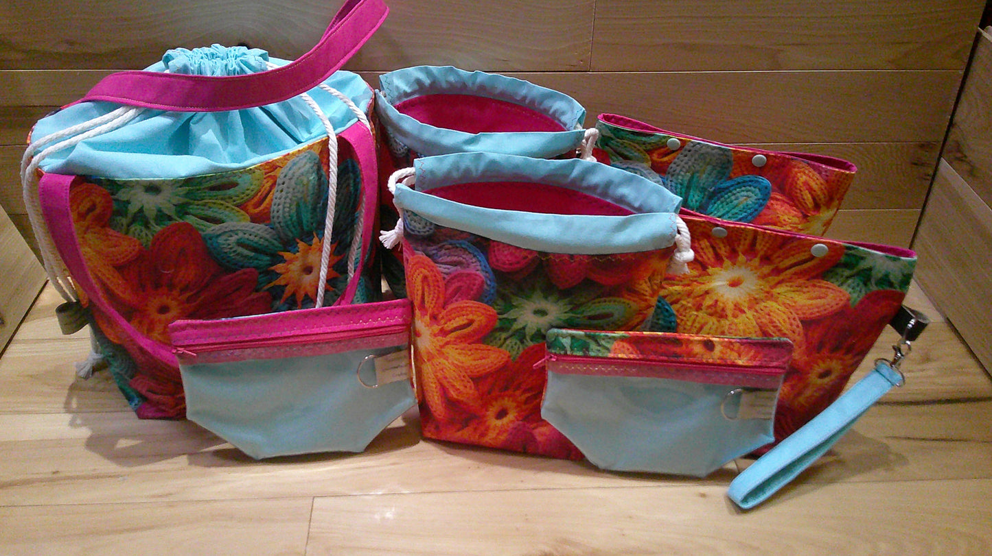 Knitted & Crochet Daisy Flowers ~ project bags