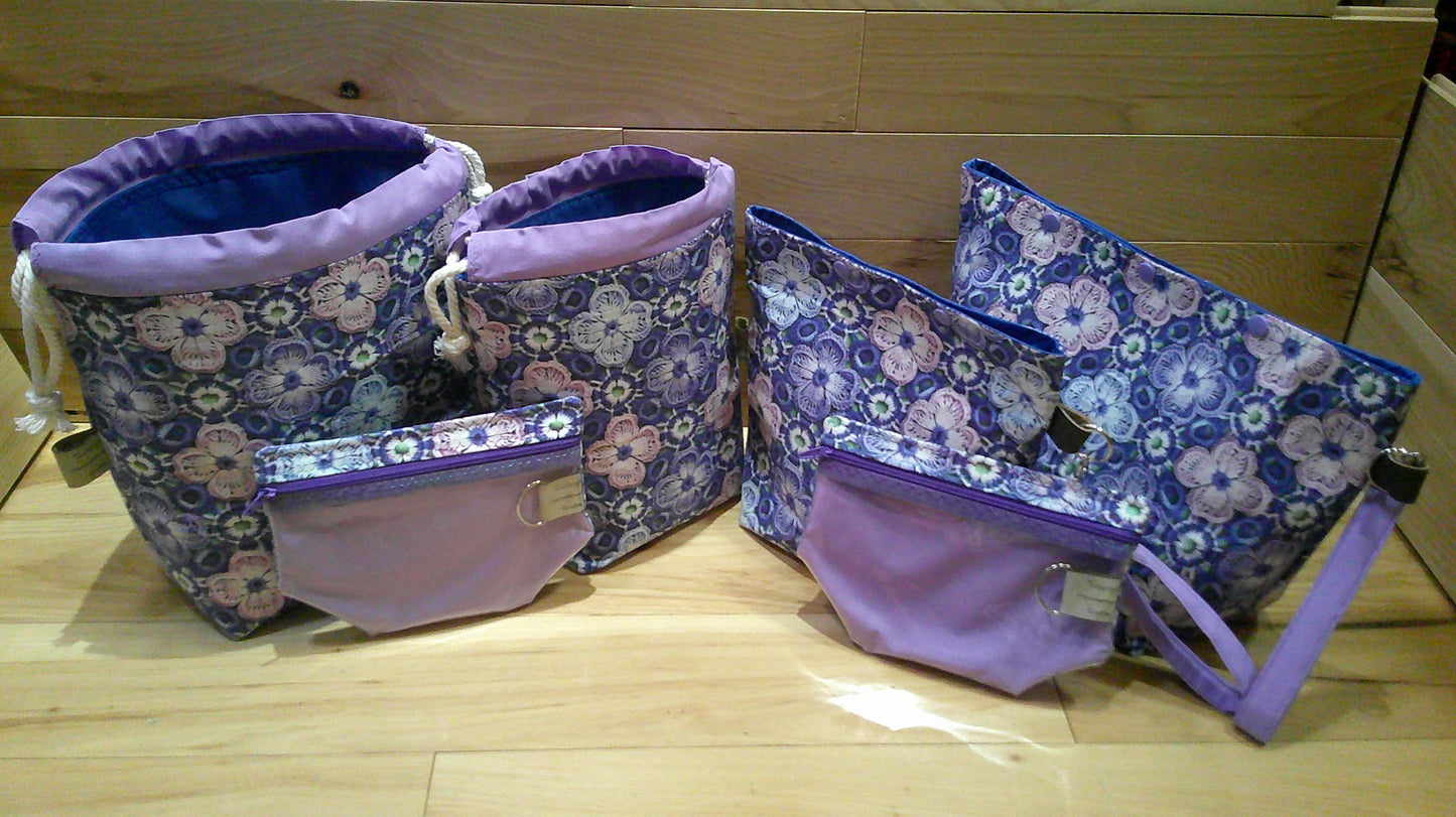 Knitted & Crocheted pansies ~ project bags