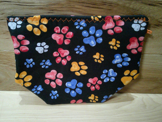 Paw Prints multi colored w/ black & orange ~ project bags