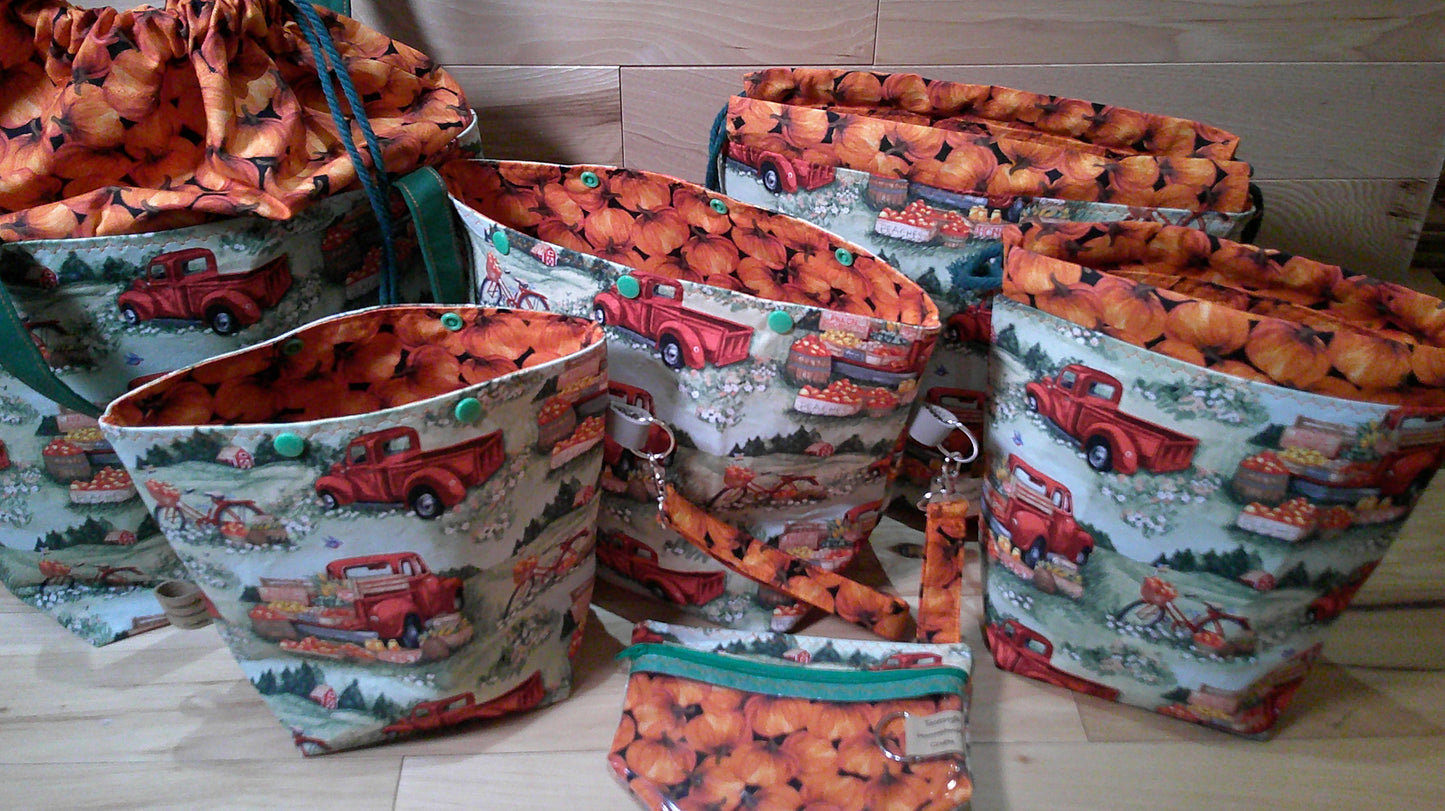 Market Truck Red w/ pumpkins ~ project bags