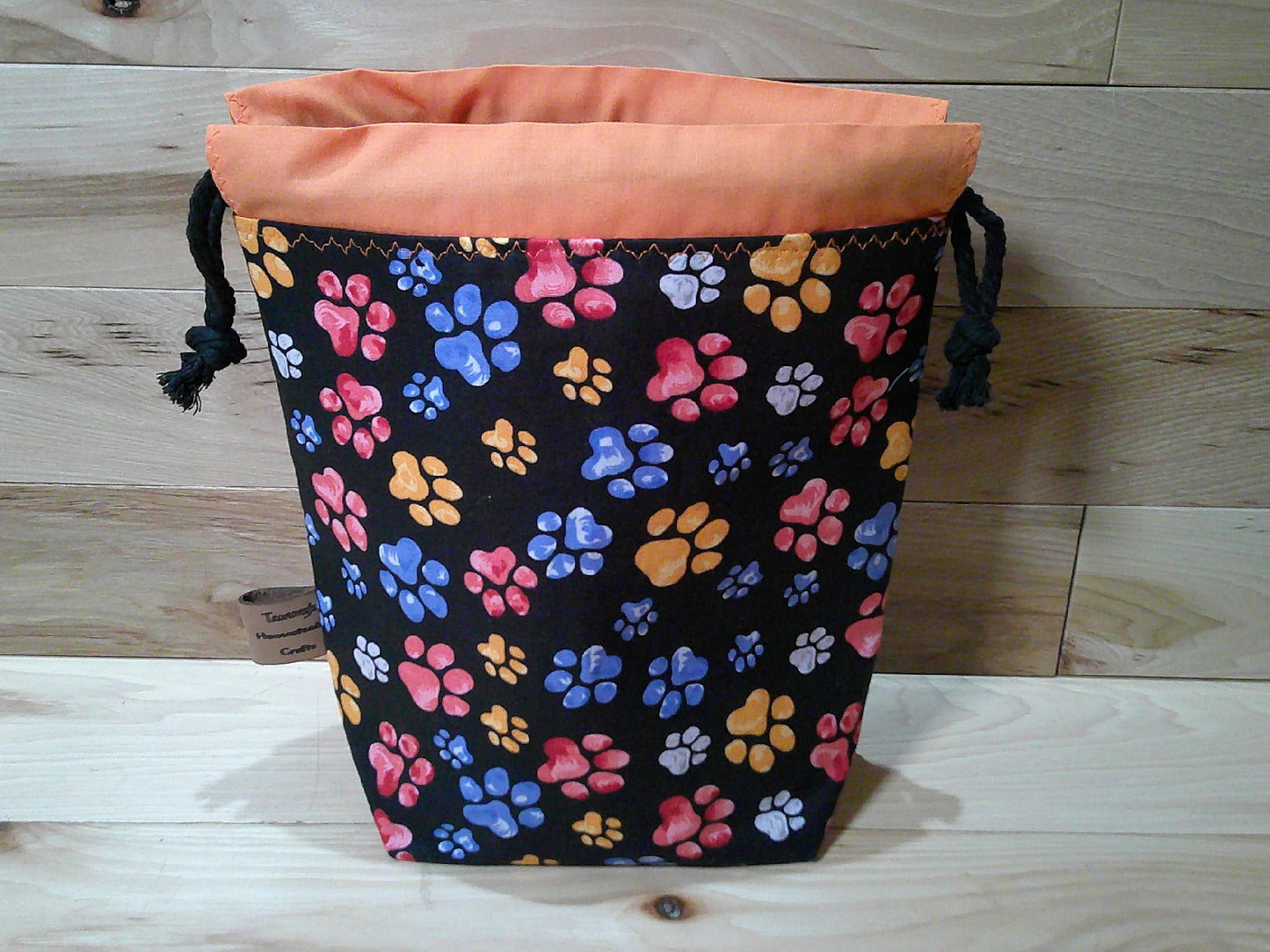 Paw Prints multi colored w/ black & orange ~ project bags