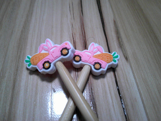 Pink Truck w/ rabbit & carrot ~ stitch stoppers