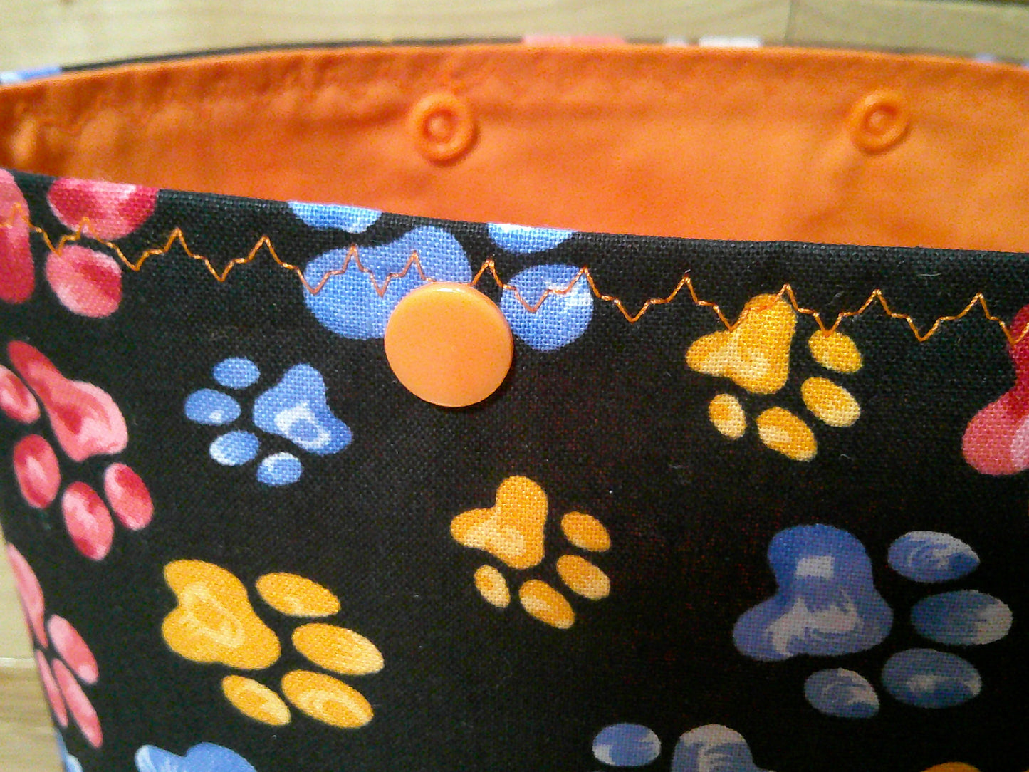 Paw Prints multi colored w/ black & orange ~ project bags