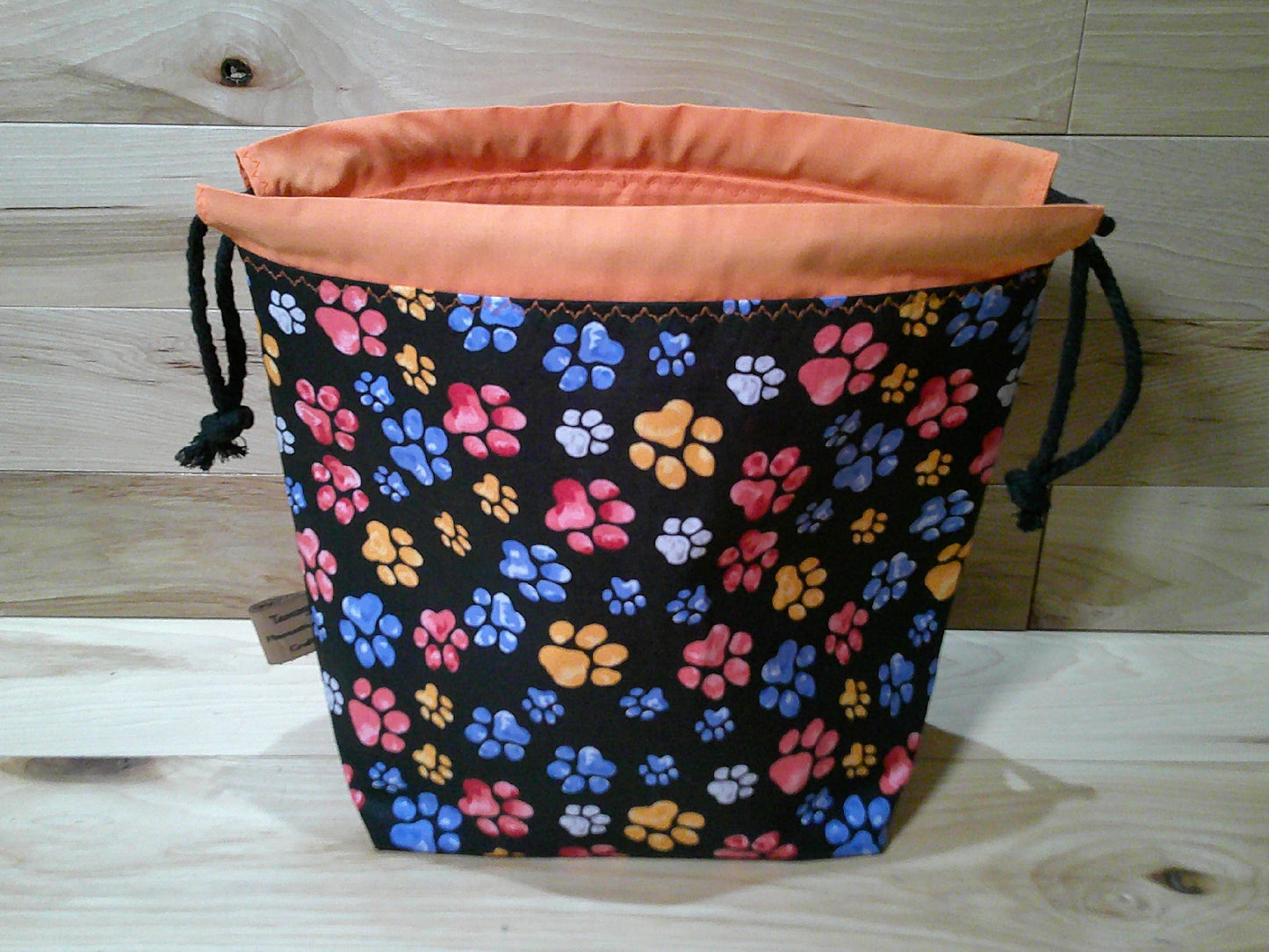 Paw Prints multi colored w/ black & orange ~ project bags