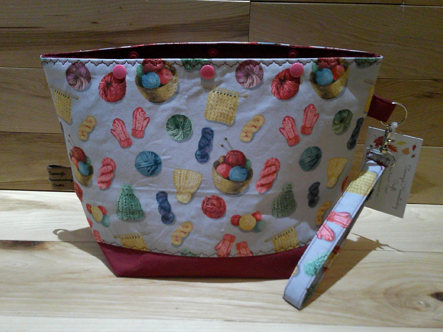 Medium ~ Knitted items w/ yarn ~ burgundy w/ snaps- project bag