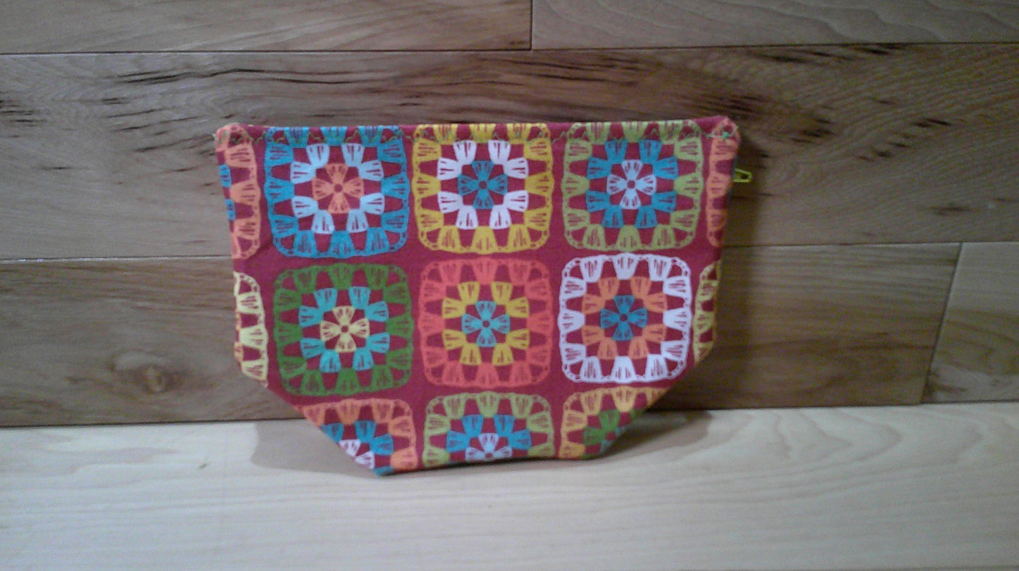 Red Granny Square w/ lime green ~ project bags