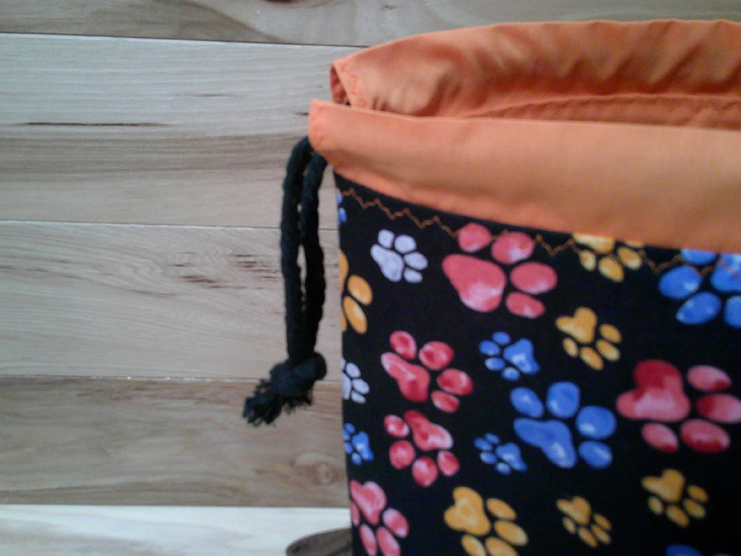 Paw Prints multi colored w/ black & orange ~ project bags