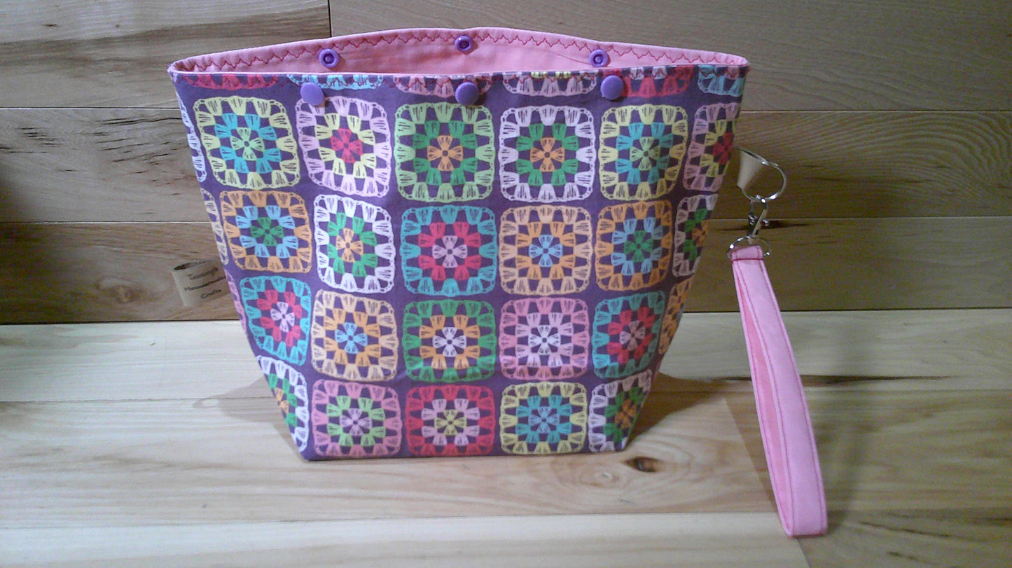 Purple Granny Square w/ pink ~ project bags