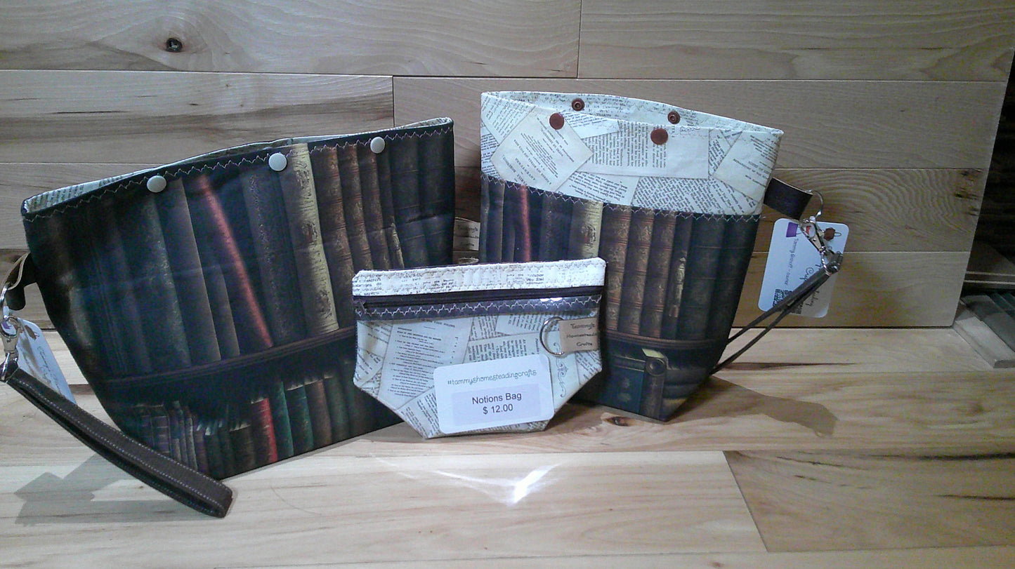 Book on bookshelf w/ word inside ~ project bags