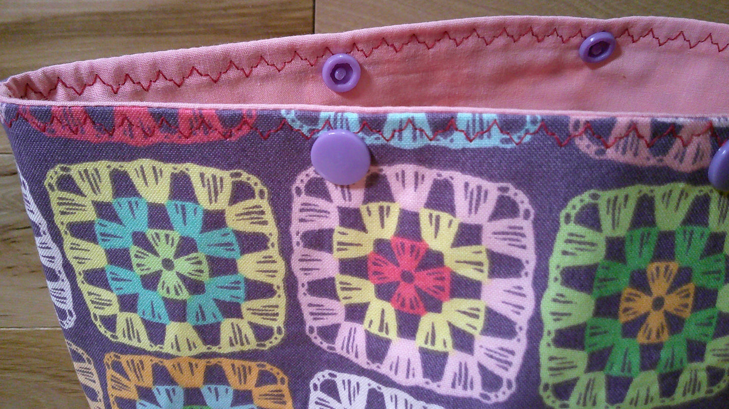 Purple Granny Square w/ pink ~ project bags