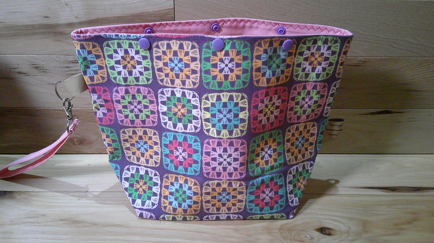 Purple Granny Square w/ pink ~ project bags