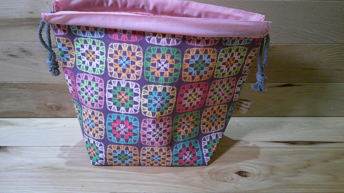 Purple Granny Square w/ pink ~ project bags