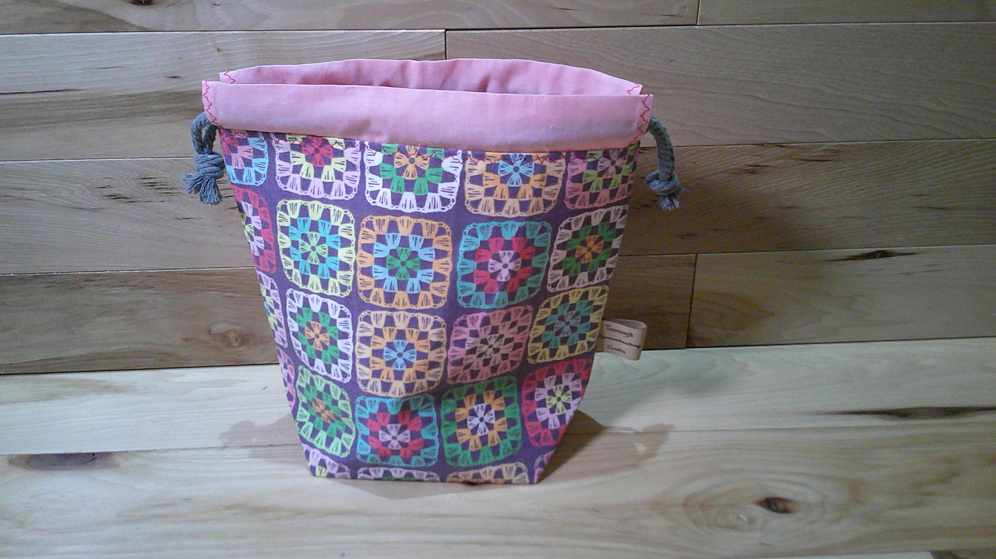 Purple Granny Square w/ pink ~ project bags