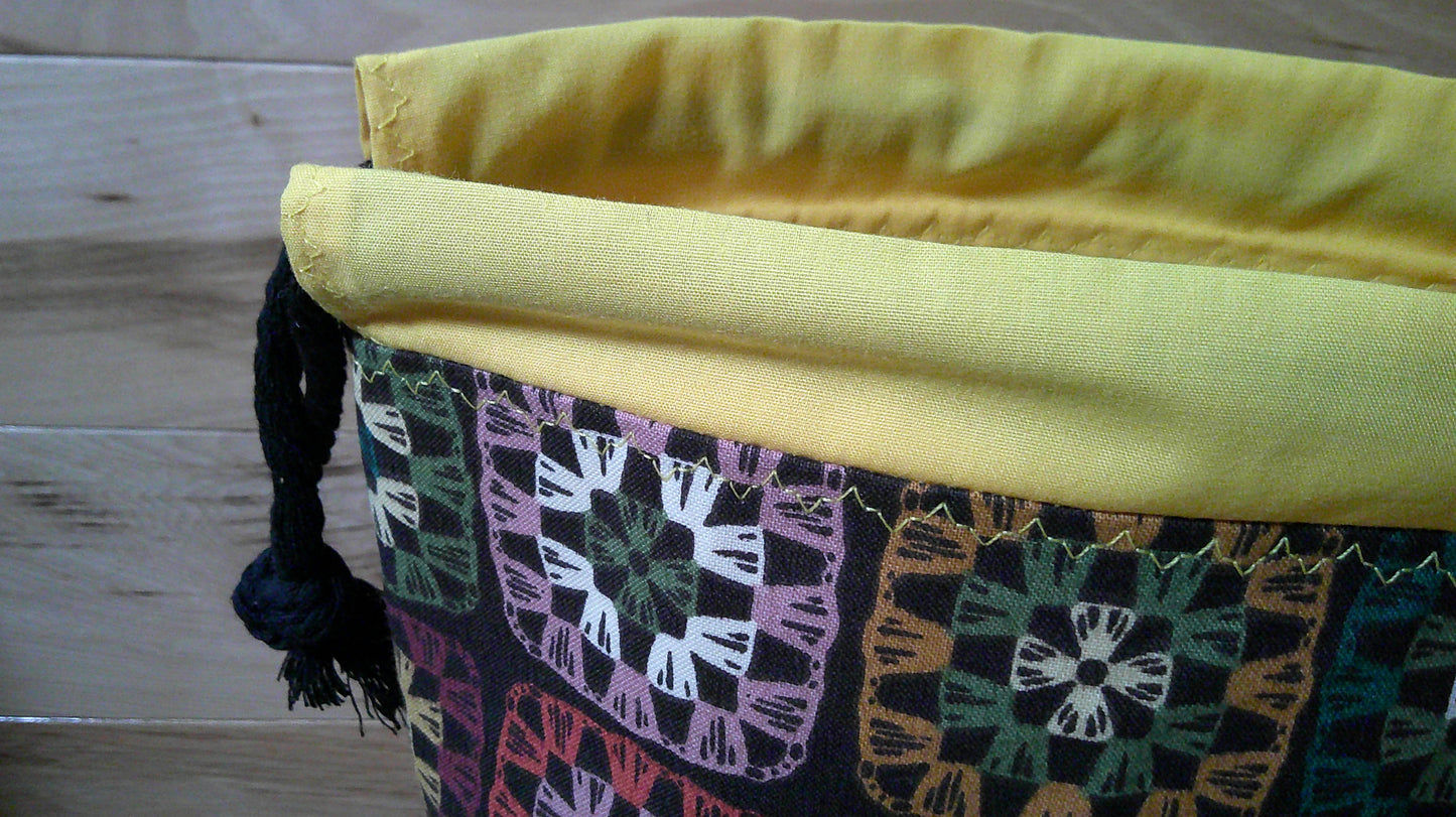 Black Granny Squares w/ yellow ~ project bags