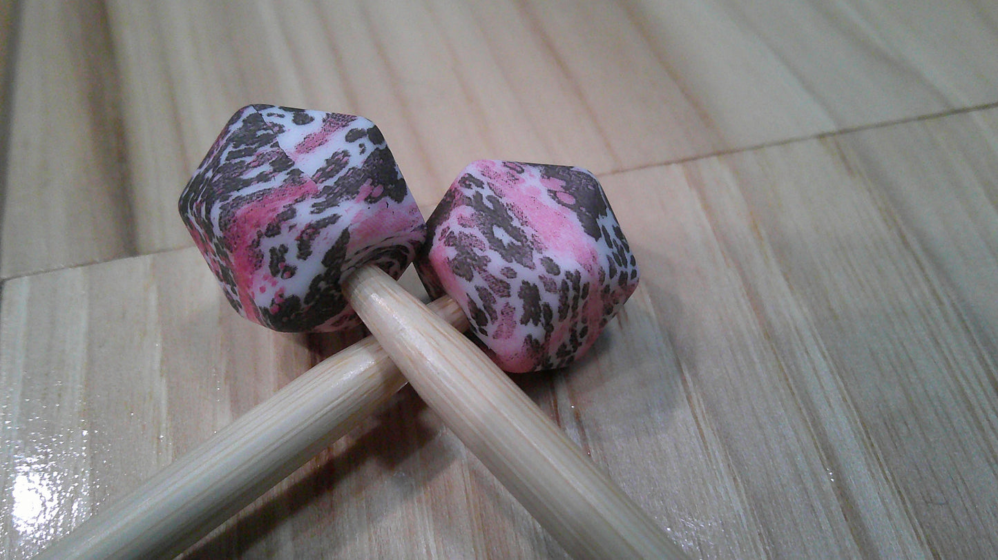 Pink Cow Print ~ Hexagon ~ stitch stoppers