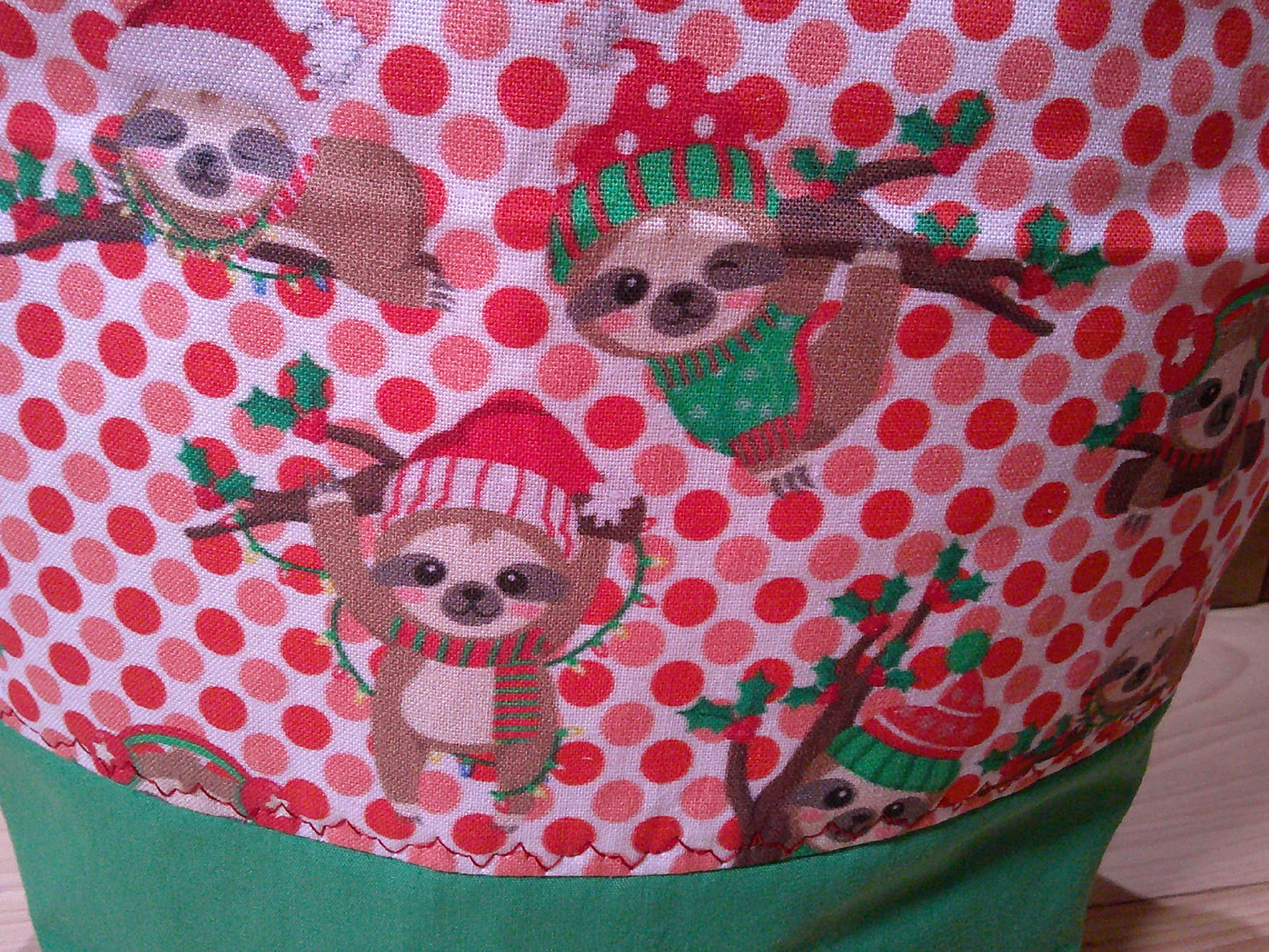 Santa Sloth w/ green & red project bags