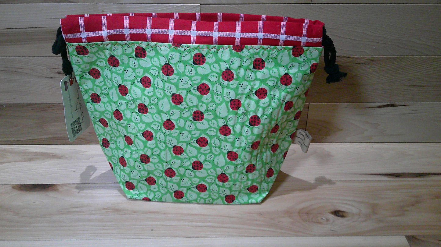 Lady Bug w/ red plaid ~ project bags