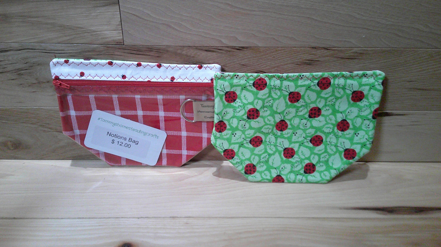 Lady Bug w/ red plaid ~ project bags