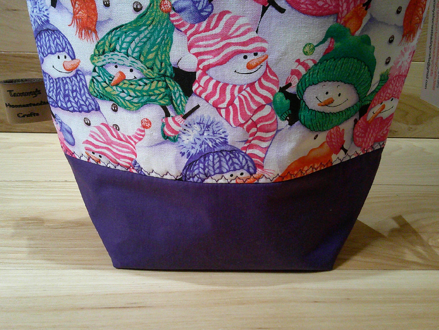 Snowman w/ colored scarves project bags