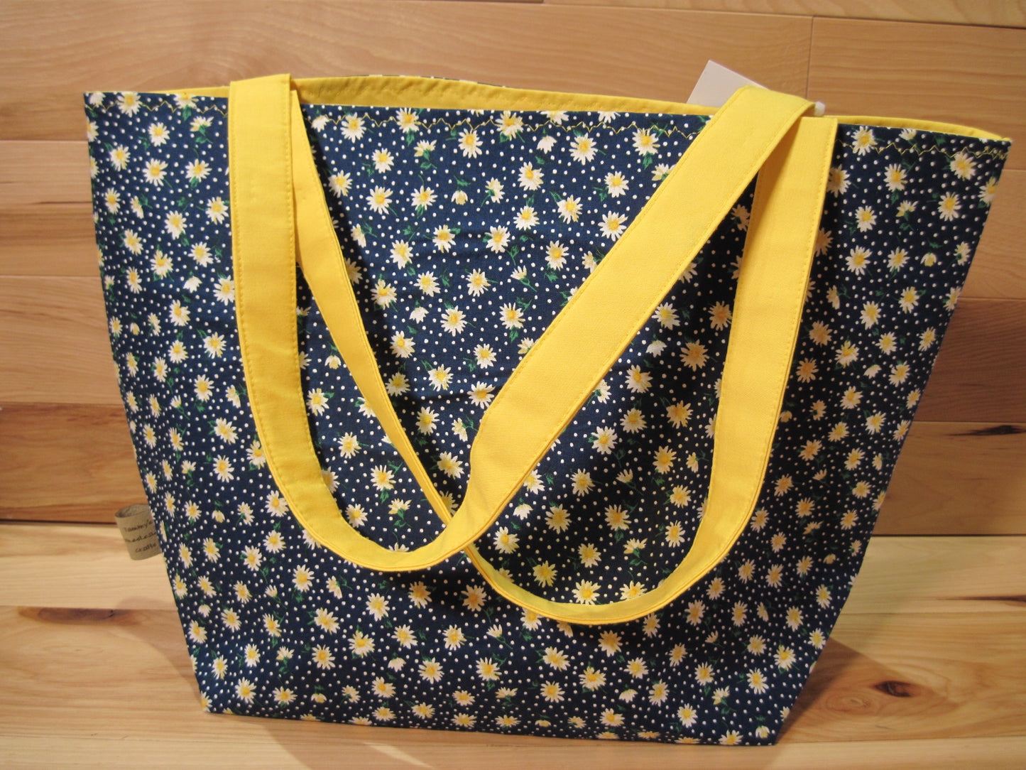 X-Large Tote Style bag ~ Blue w/ daisies, yellow & sewn handles