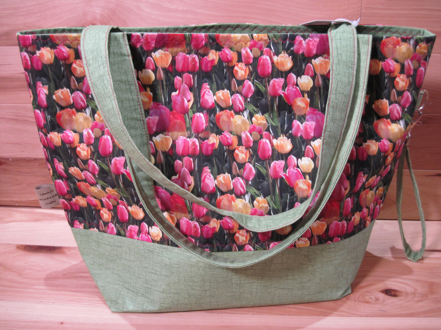 X-Large Tote Style bag ~ Tulips w/ green & sewn handles