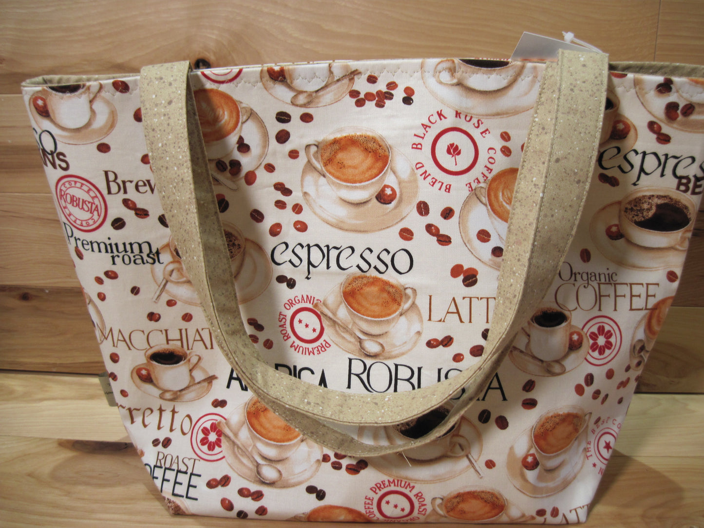 X-Large Tote Style Bag ~ Premium Roast w/ coffee cups & sewn handles