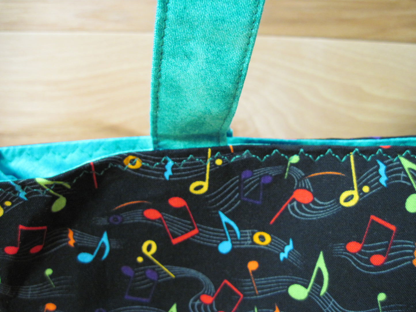 X-Large Tote Style Bag ~ Music notes ~ Turquoise & w/ sewn handles