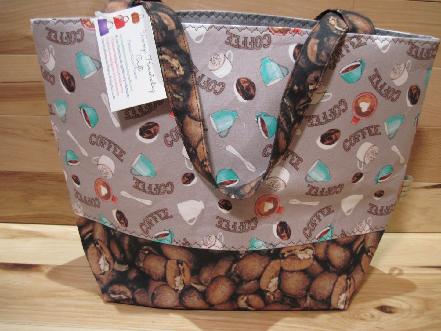 X-Large Tote Style Bag~ Coffee ~ coffee cups ~ coffee beans w/ sewn handles