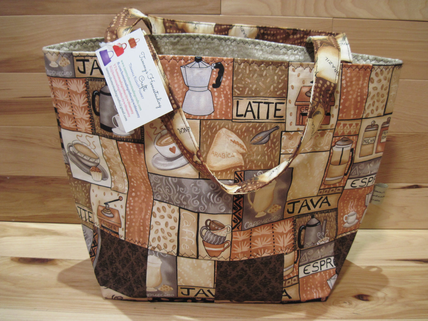 X-Large Tote Style Bag ~ Java, Latte, Espresso w/ quilted bottom & sewn handles