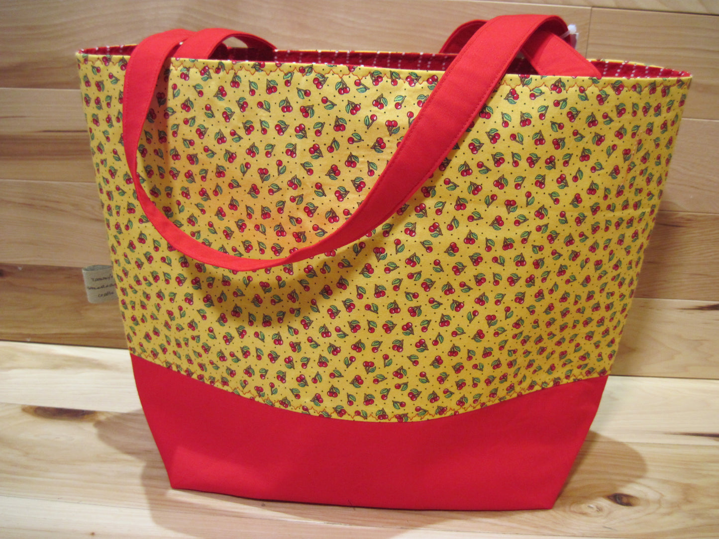 X-Large Tote Style Bag ~ Yellow w/ Cherries & red w/ sewn handles