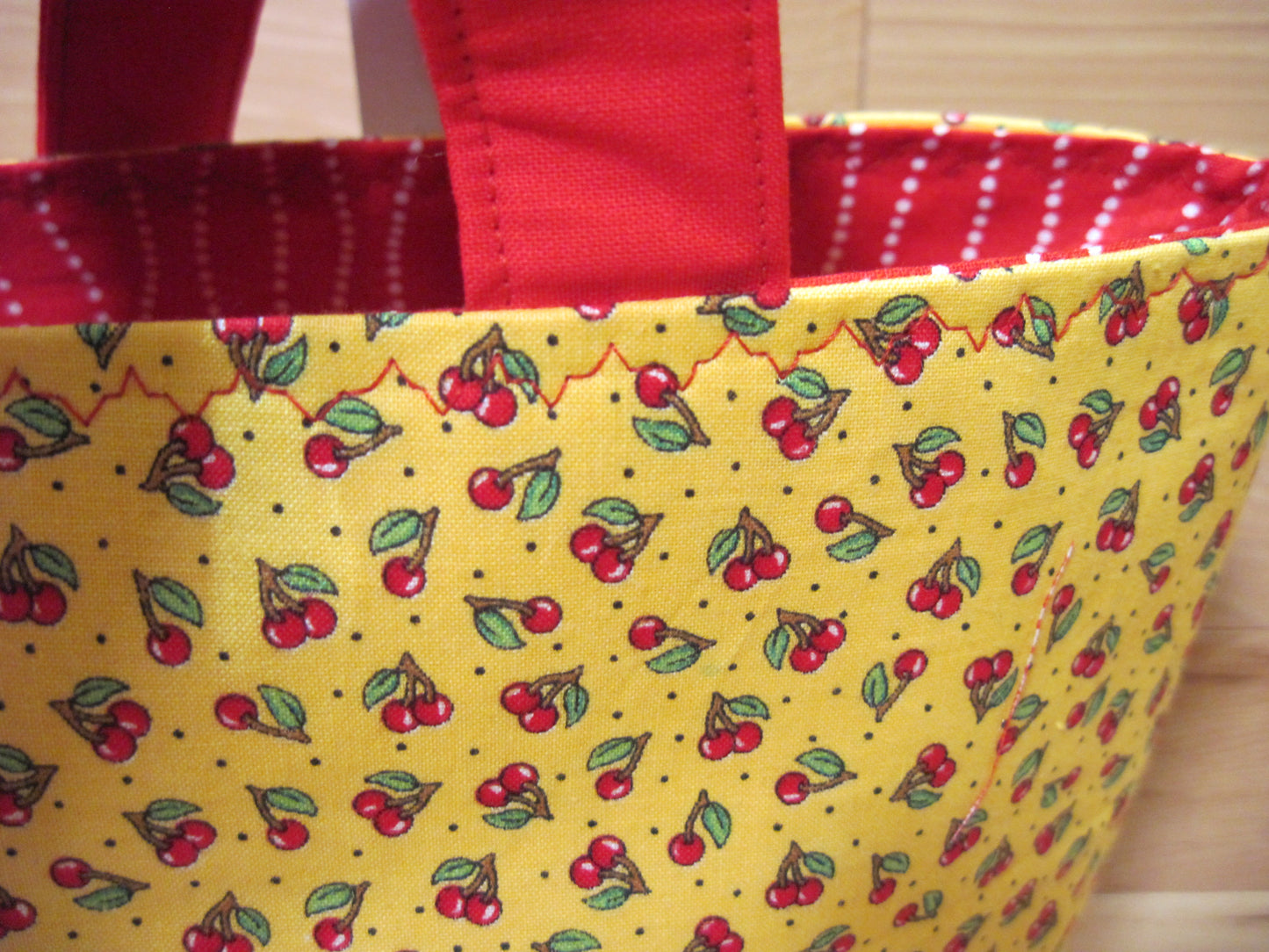 X-Large Tote Style Bag ~ Yellow w/ Cherries & red w/ sewn handles