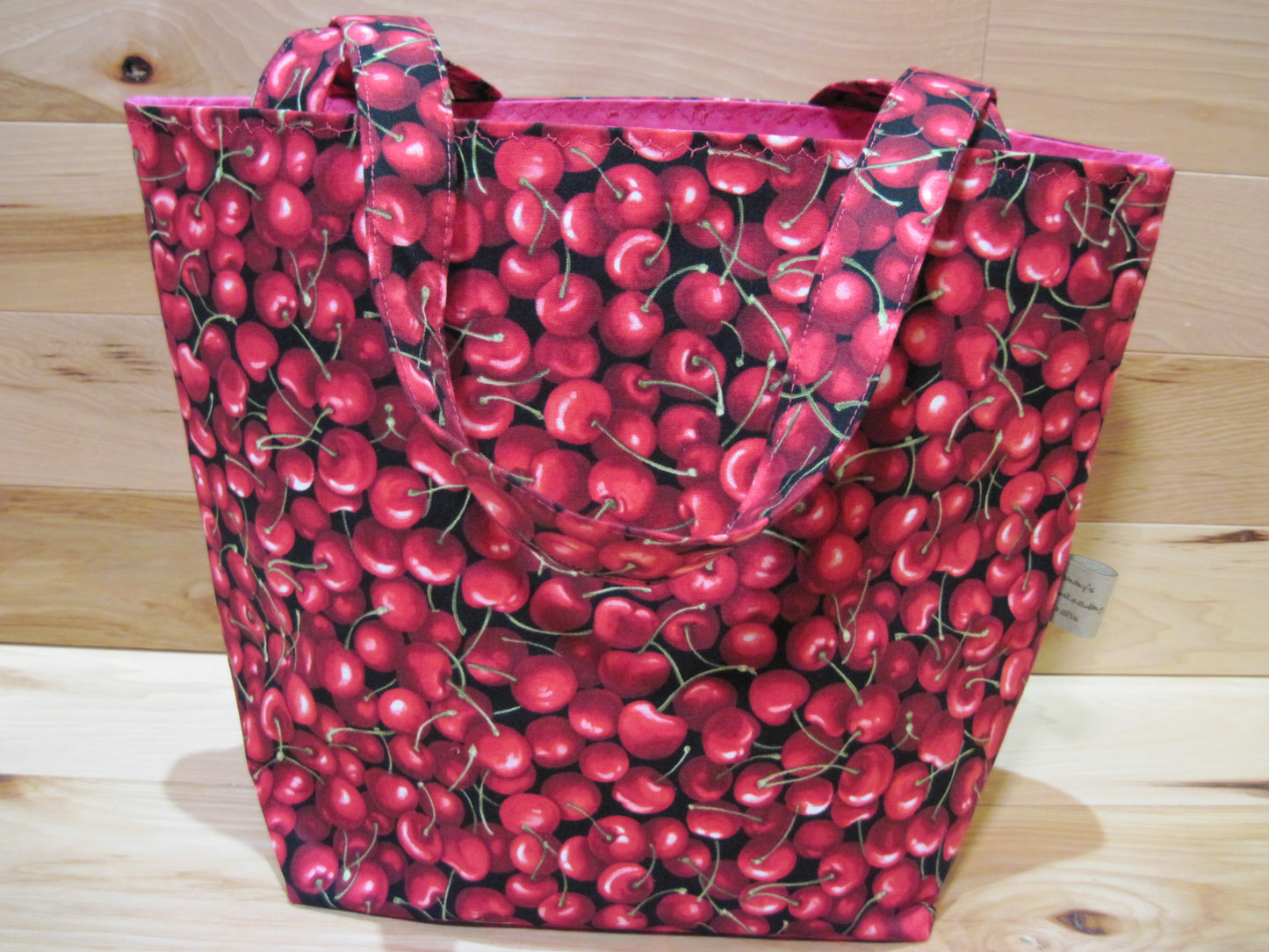 Large Tote Style Bags ~ Cherries w/ hot pink inside & sewn handles