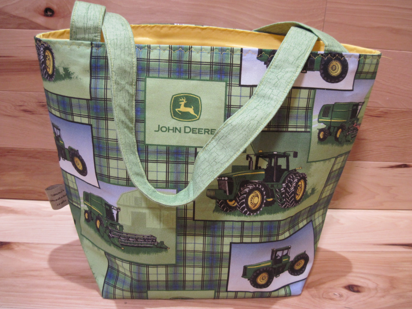 Large Tote Style Bag ~ John Deere Tractor w/ bright yellow & sewn handles