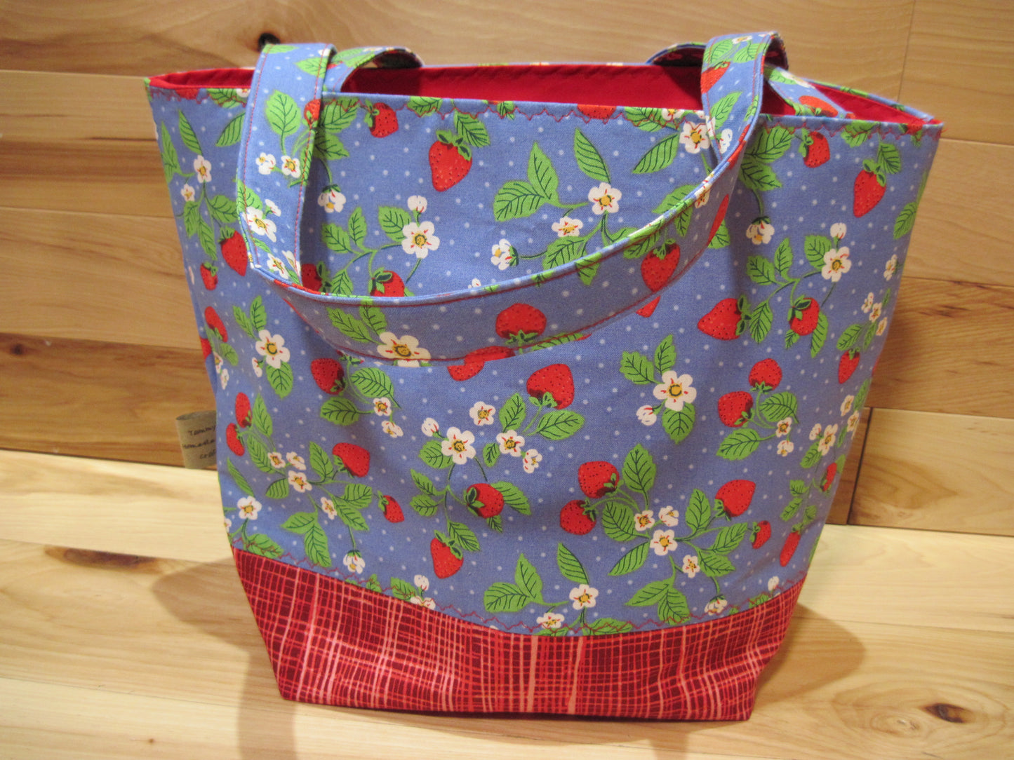 Large Tote Style Bags ~ Strawberries w/ red & sewn handles