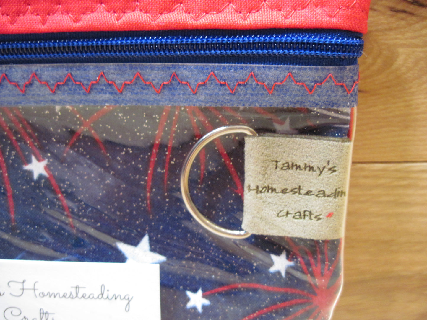 Notions Bag Blue w/ Sparkly Stars & Fireworks red w/ zipper