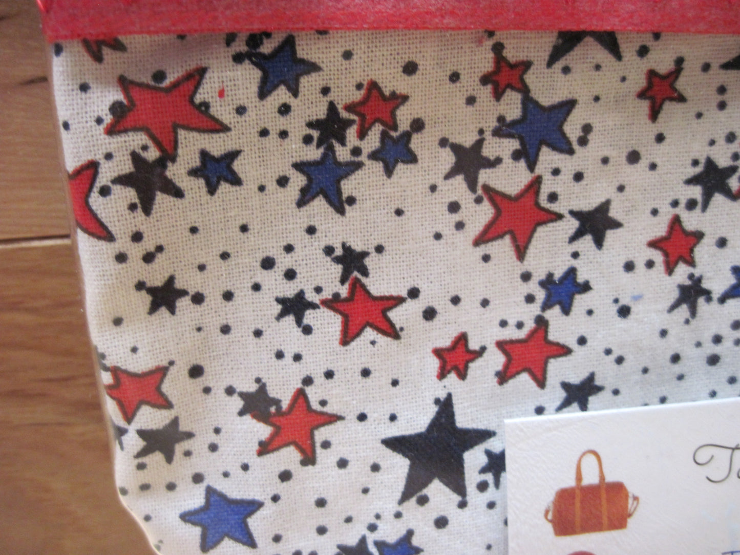 Notions Bag White w/ Red & Blue Stars w/ blue & red zipper