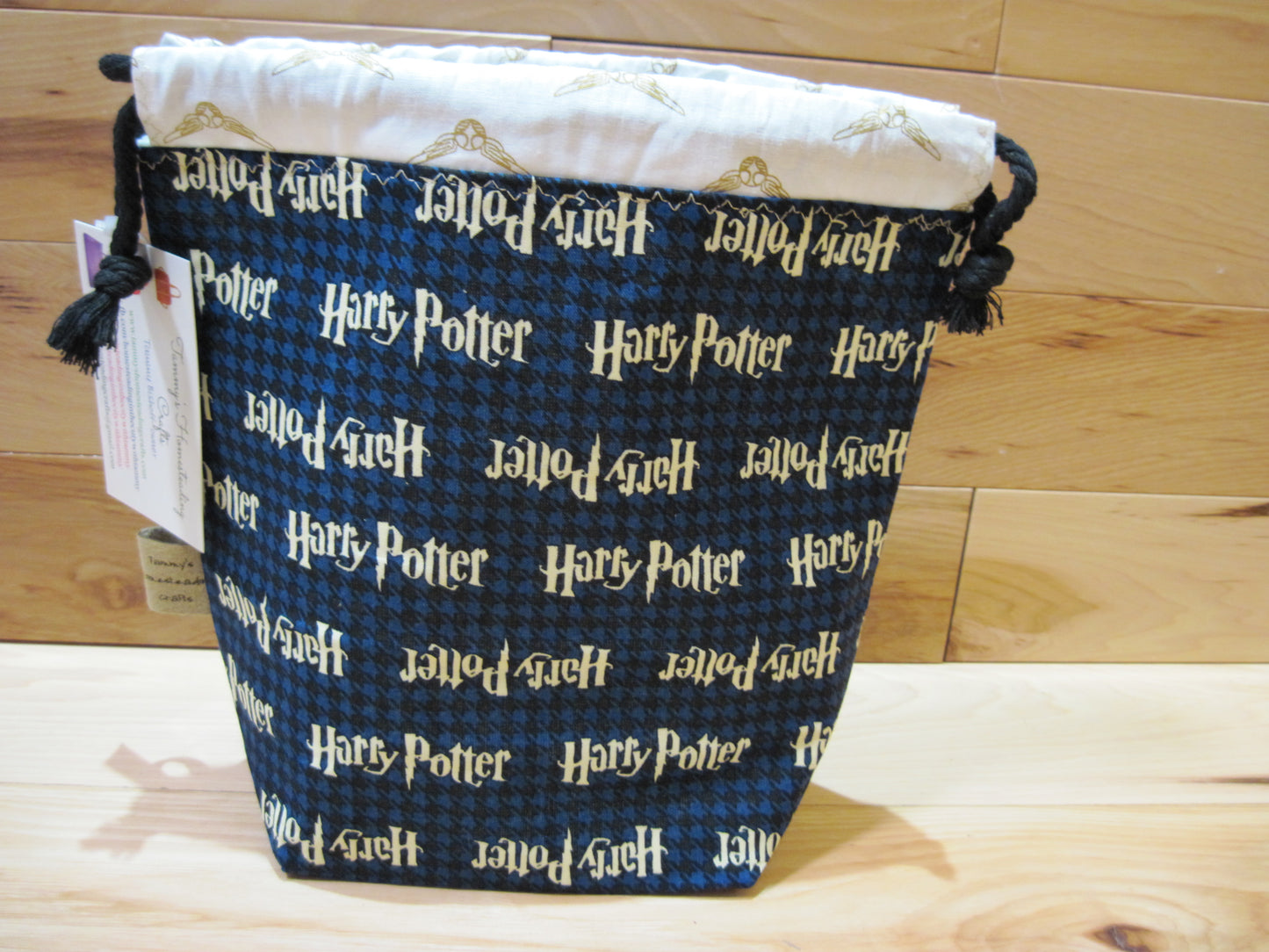 Small Drawstring Harry Potter ~ blue w/ black checks project bag