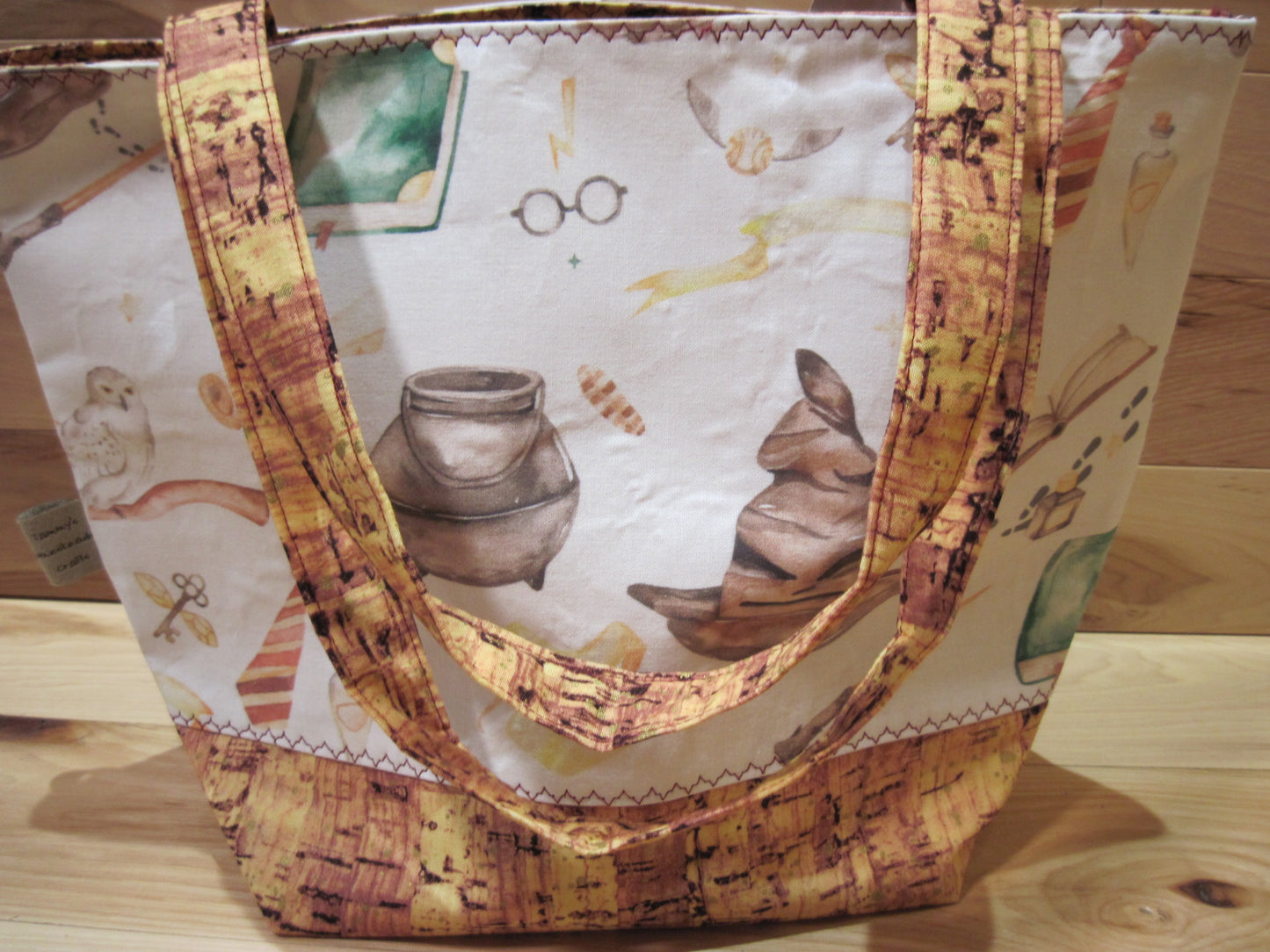 Large Tote Style Bag ~ Harry Potter Themed w/ cork material & sewn handles