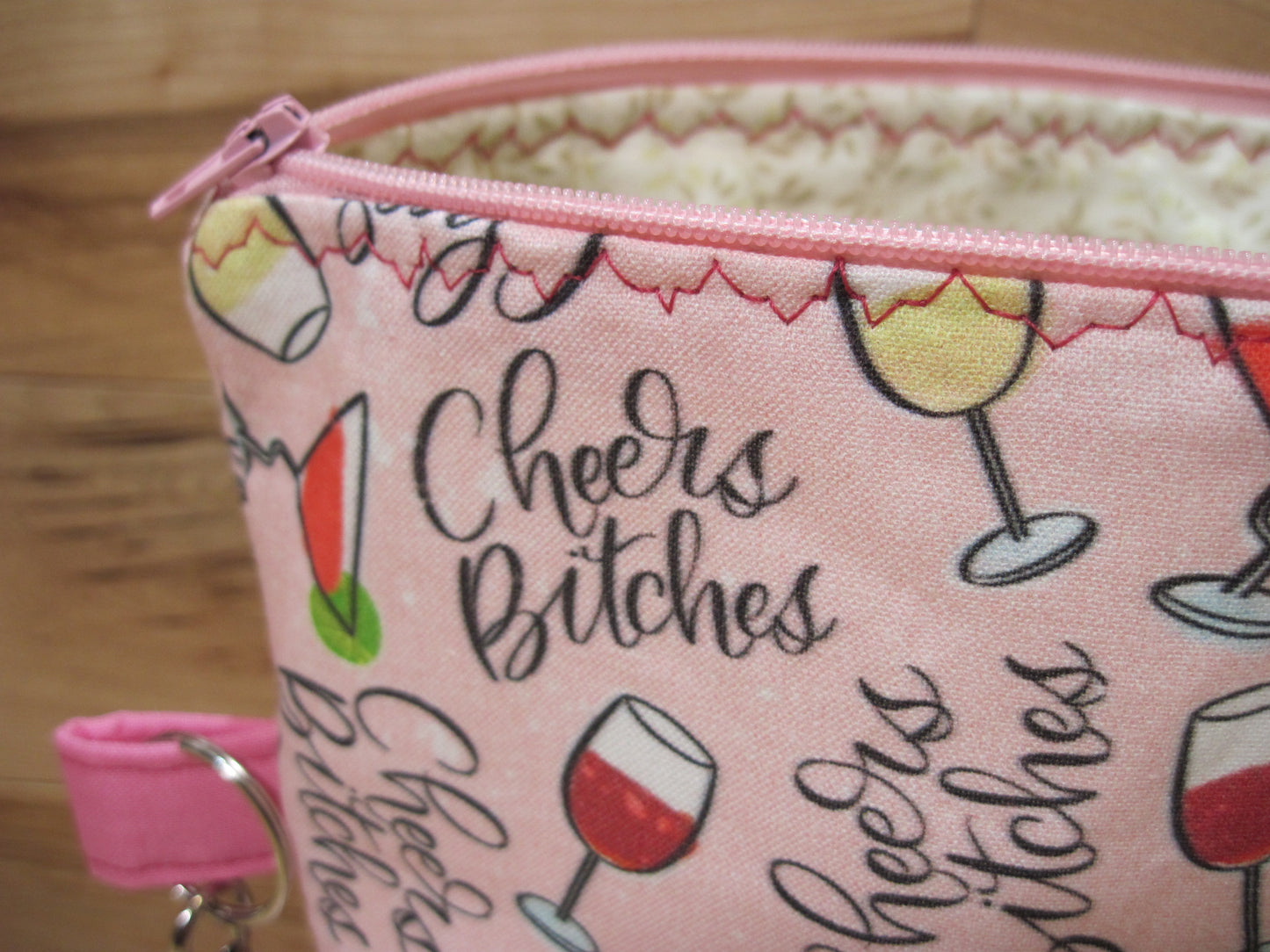 Small "Cheers Bitches" project bag w/ zipper