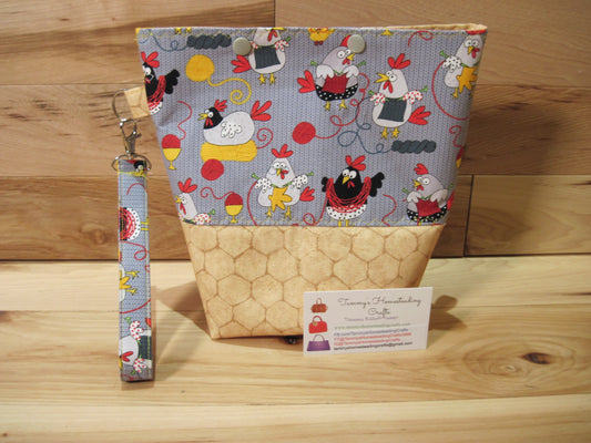 Small~ Knitting Chickens w/ yellow chicken wire fabric & snaps