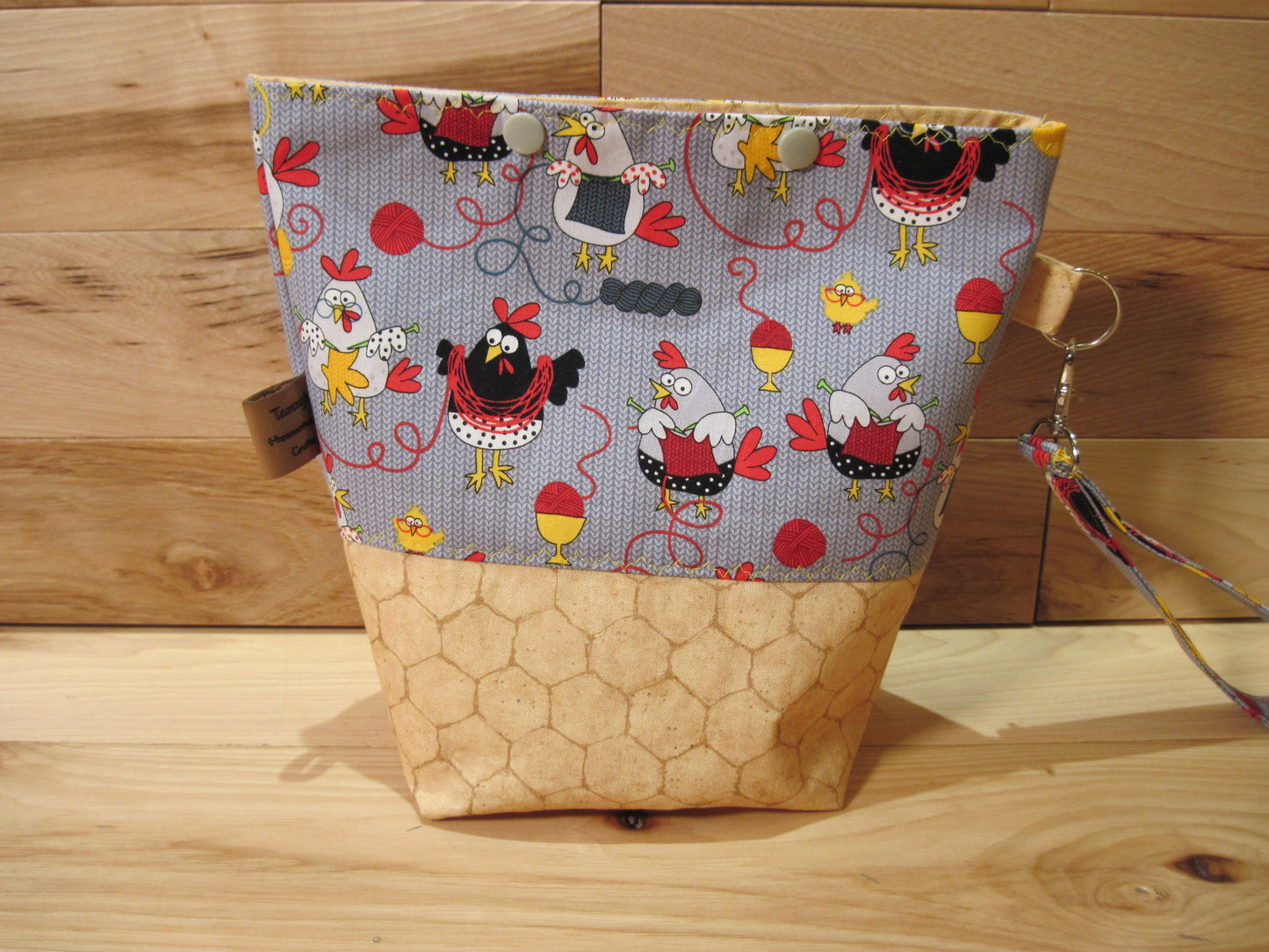 Small~ Knitting Chickens w/ yellow chicken wire fabric & snaps