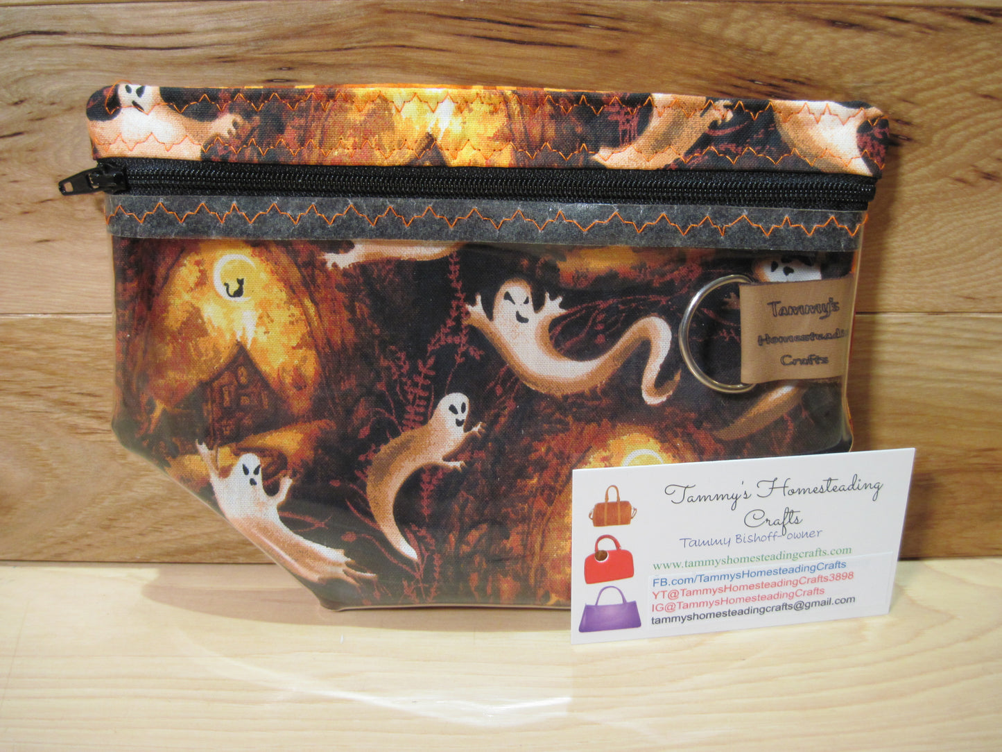 Notions Bag ~ Spooky Ghosts w/ orange & zipper