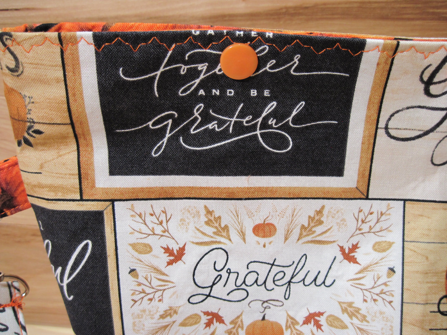 Medium Thankful Sayings "Grateful" Blessed" Give Thanks" w/ pumpkins & snaps project bag