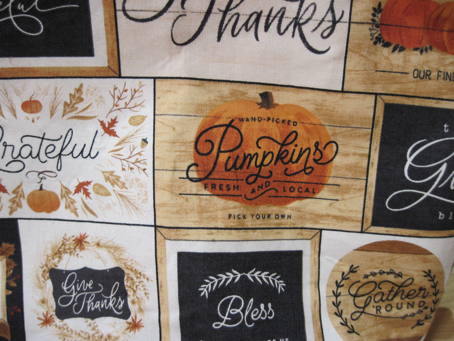 Medium Thankful Sayings "Grateful" Blessed" Give Thanks" w/ pumpkins & snaps project bag